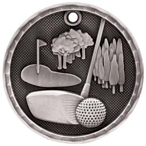 Antique Silver 2" 3D Golf Medal