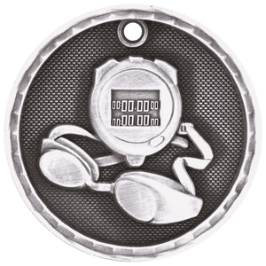 Antique Silver 2" 3D Swimming Medal