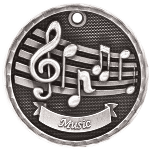 Antique Silver 2" 3D Music Medal