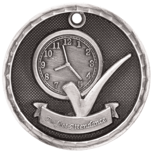 Antique Silver 2" 3D Perfect Attendance Medal