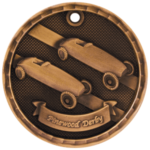 Antique Bronze 2" 3D Pinewood Derby Medal