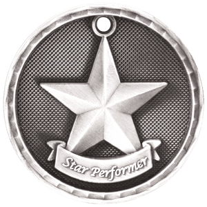 Antique Silver 2" 3D Star Performer Medal