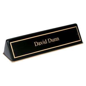 Black Piano Finish Desk Wedge with Black 9 1/2" x 2 1/2" x 2" Plate