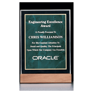 Emerald Marble Acrylic Award with American Walnut 6" x 8 5/8" Base