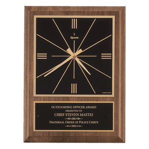 Walnut Square Face Quartz Clock with Black 9" x 12" American Plate