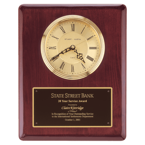 Rosewood Piano Finish Clock, Waterfall Bezel with Glass Lens,Gold 10 1/2" x 13" Dial, Plate
