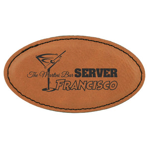 3 1/4" x 1 3/4" Laserable Leatherette Oval Badge Blank with Magnet
