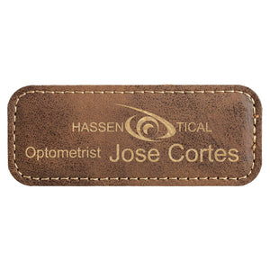 Rustic/Gold 3 1/4" x 1 1/4" Laserable Leatherette Badge Blank with Magnet