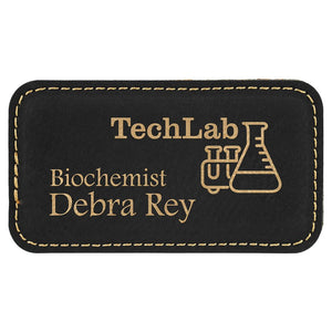 Black/Gold 3 1/4" x 1 3/4" Laserable Leatherette Badge Blank with Magnet
