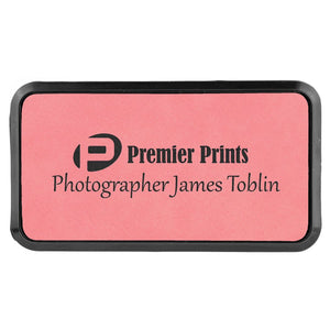 Pink 3" x 1 1/2" Laserable Leatherette Round Corner Badge & Frame