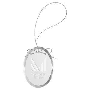 Clear Oval Glass Ornament with Silver 3 1/4" String