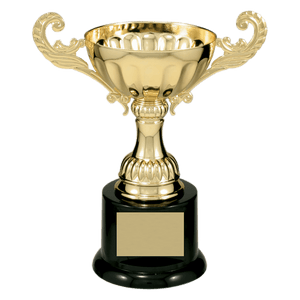 Gold 6 1/2" Completed Metal Cup Trophy on Plastic Base