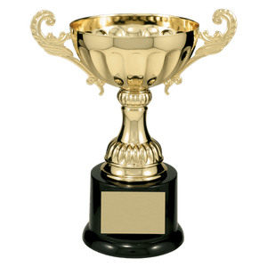 Gold 7 1/2" Completed Metal Cup Trophy on Plastic Base
