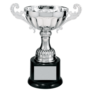 Silver 7 1/2" Completed Metal Cup Trophy on Plastic Base