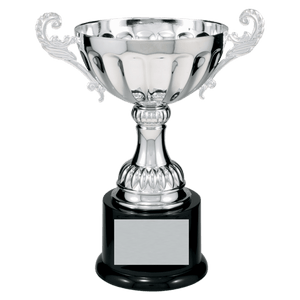 Silver 8 1/2" Completed Metal Cup Trophy on Plastic Base