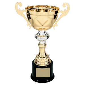 Gold 11 1/2" Completed Metal Cup Trophy on Plastic Base