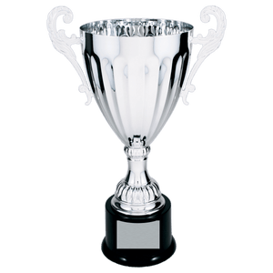 Silver 13 1/4" Completed Metal Cup Trophy on Plastic Base