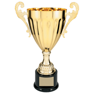 Gold 2 14 1/2" Completed Metal Cup Trophy on Plastic Base