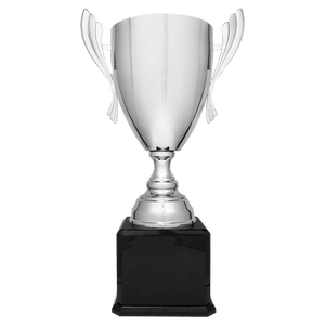 Silver Completed Metal Cup Trophy on Black Royal 2 24 3/4" Piano Finish Base