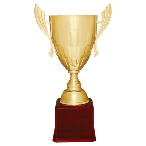 Gold Completed Metal Cup Trophy on Rosewood Royal 26 1/2" Piano Finish Base