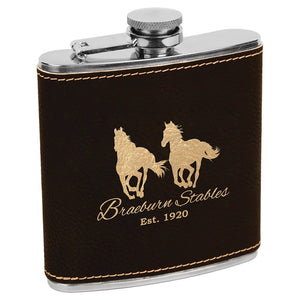 Black/Gold 6 oz. Laserable Leatherette Stainless Steel Flask