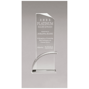Silver Contemporary Clear 3 7/8" x 8 1/2" x 1/2" Thick Glass Award, Arched Base with Matte Metallic Finish