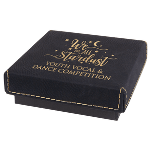 Black/Gold 3 1/2" x 3 1/2" Medal Box with Laserable Leatherette Lid