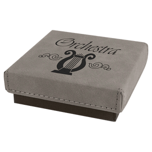 Gray 3 1/2" x 3 1/2" Medal Box with Laserable Leatherette Lid