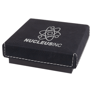 Black/Silver 3 1/2" x 3 1/2" Medal Box with Laserable Leatherette Lid
