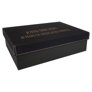 Black/Gold 9 7/8" x 7 1/8" Gift Box with Laserable Leatherette Lid