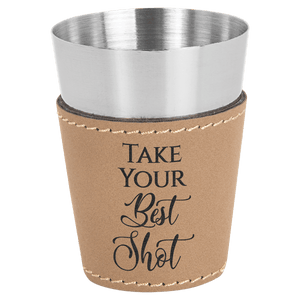 Light Brown 2 oz. Laserable Leatherette & Stainless Steel Shot Glass