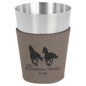 Gray 2 oz. Laserable Leatherette & Stainless Steel Shot Glass