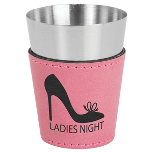 Pink 2 oz. Laserable Leatherette & Stainless Steel Shot Glass