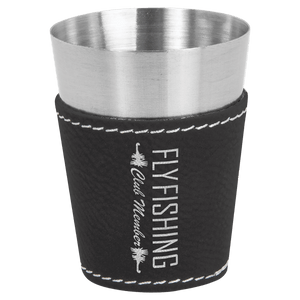 Black/Silver 2 oz. Laserable Leatherette & Stainless Steel Shot Glass