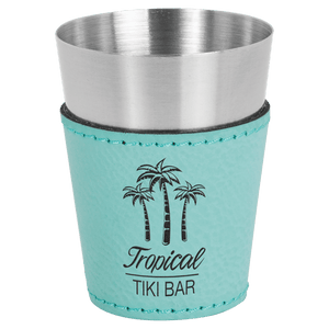 Teal 2 oz. Laserable Leatherette & Stainless Steel Shot Glass