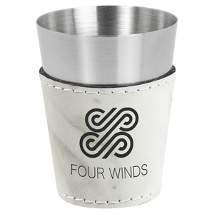 White Marble 2 oz. Laserable Leatherette & Stainless Steel Shot Glass