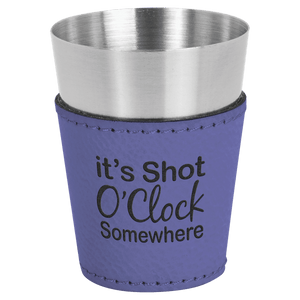 Purple 2 oz. Laserable Leatherette & Stainless Steel Shot Glass