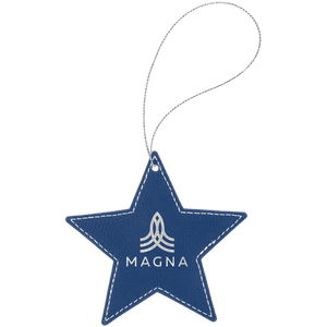 Laserable Leatherette Star Ornament with Silver String