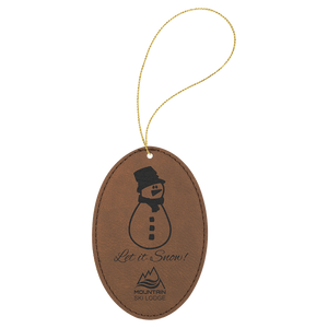 Dark Brown Gold Laserable Leatherette Oval Ornament with String