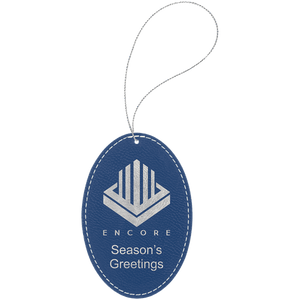 Laserable Leatherette Oval Ornament with Silver String