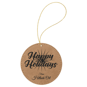 Light Brown Gold Laserable Leatherette Round Ornament with String