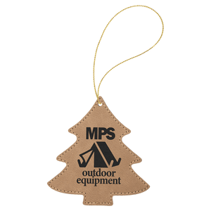 Light Brown Gold Laserable Leatherette Tree Ornament with String