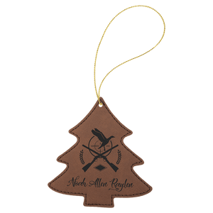 Dark Brown Gold Laserable Leatherette Tree Ornament with String