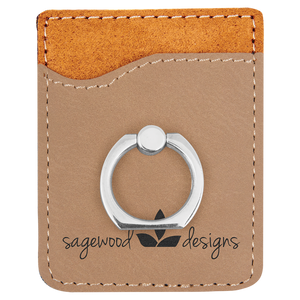 Light Brown Laserable Leatherette Phone Wallet with Silver Phone Wallet with Silver Ring