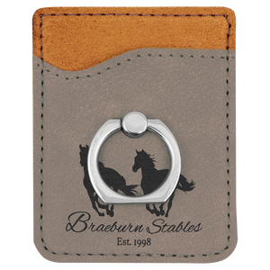 Gray Laserable Leatherette Phone Wallet with Silver Phone Wallet with Silver Ring