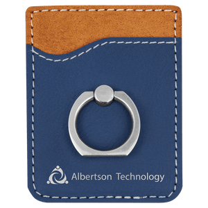 Blue/Silver Laserable Leatherette Phone Wallet with Silver Phone Wallet with Silver Ring