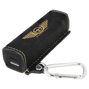 Black/Gold Laserable Leatherette 2200 mAh Power Bank with USB-C Cord