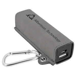 Gray Laserable Leatherette 2200 mAh Power Bank with USB Cord