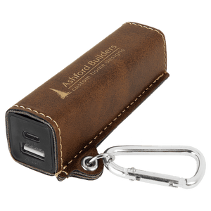 Rustic/Gold Laserable Leatherette 2200 mAh Power Bank with USB-C Cord