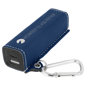 Blue/Silver Laserable Leatherette 2200 mAh Power Bank with USB-C Cord